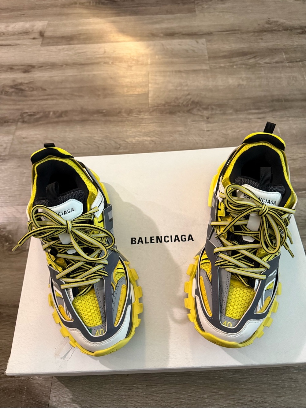 Balenciaga Yellow, Gray & White Track Sneakers